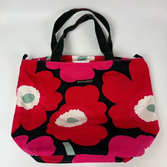 Marimekko Poppy Floral Canvas Tote Bag Red & Pink - Picture 1 of 12